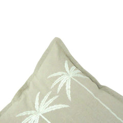 Palm Tree Embroidered Cotton Cushion Cover – Sage Green | 45x45 cm Decorative Pillow Cover