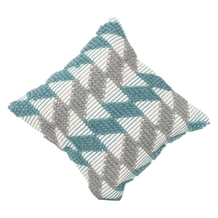 Handcrafted Tufted Cotton Cushion Cover 45x45 cm – Geometric Chevron Pattern in Teal & Grey | Textured Boho Decorative Pillow Cover - Bulk manufacturer & supplier from Panipat, India