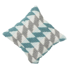 Handcrafted Tufted Cotton Cushion Cover 45x45 cm – Geometric Chevron Pattern in Teal & Grey | Textured Boho Decorative Pillow Cover