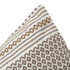 Handwoven Geometric Cotton Cushion Cover 45x45 cm | Boho Tribal Pattern | Neutral Brown & Ivory Decorative Pillow Cover