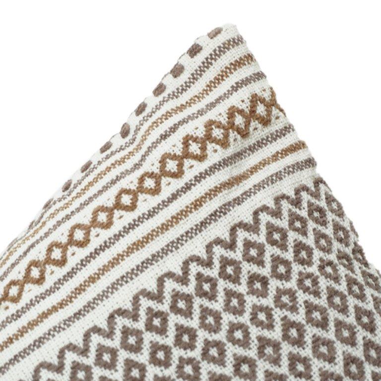 Handwoven Geometric Cotton Cushion Cover 45x45 cm | Boho Tribal Pattern | Neutral Brown & Ivory Decorative Pillow Cover