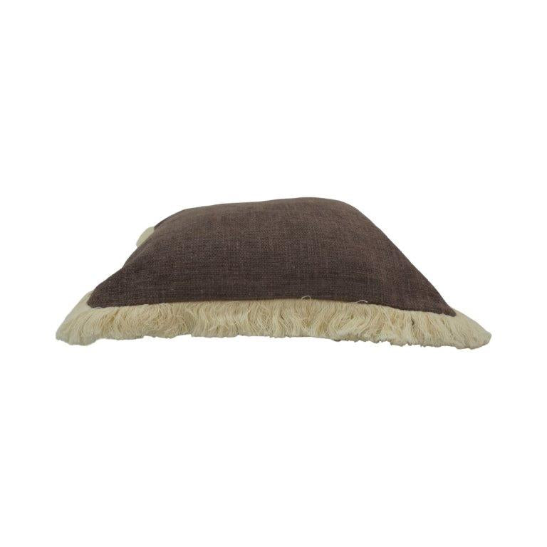 Rustic Brown Fringe Cotton Cushion Cover | Textured Linen Look Pillow Cover | 45 x 45 cm - Bulk manufacturer & supplier from Panipat, India