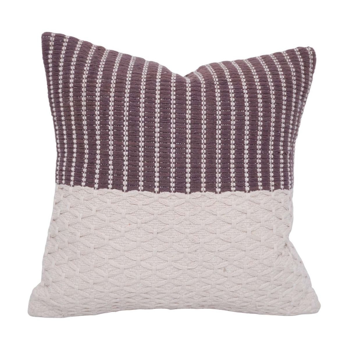 Handwoven Cotton Cushion Cover 45x45 cm | Textured Geometric Weave & Striped Design | Handmade Decorative Throw Pillow Cover | Brown & Ivory - Bulk manufacturer & supplier from Panipat, India