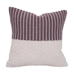 Handwoven Cotton Cushion Cover 45x45 cm | Textured Geometric Weave & Striped Design | Handmade Decorative Throw Pillow Cover | Brown & Ivory