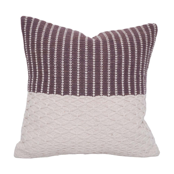 Handwoven Cotton Cushion Cover 45x45 cm | Textured Geometric Weave & Striped Design | Handmade Decorative Throw Pillow Cover | Brown & Ivory