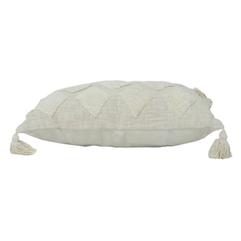 Textured Tufted Cotton Cushion Cover – Geometric Pattern in Ivory | 35 x 50 cm Lumbar Pillow Cover - Bulk manufacturer & supplier from Panipat, India