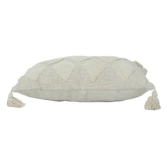 Textured Tufted Cotton Cushion Cover – Geometric Pattern in Ivory | 35 x 50 cm Lumbar Pillow Cover
