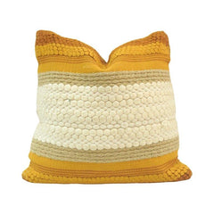 Handmade Textured Cotton Cushion Cover 45x45 cm | Tufted Boho Decorative Pillow Cover in Mustard & Ivory