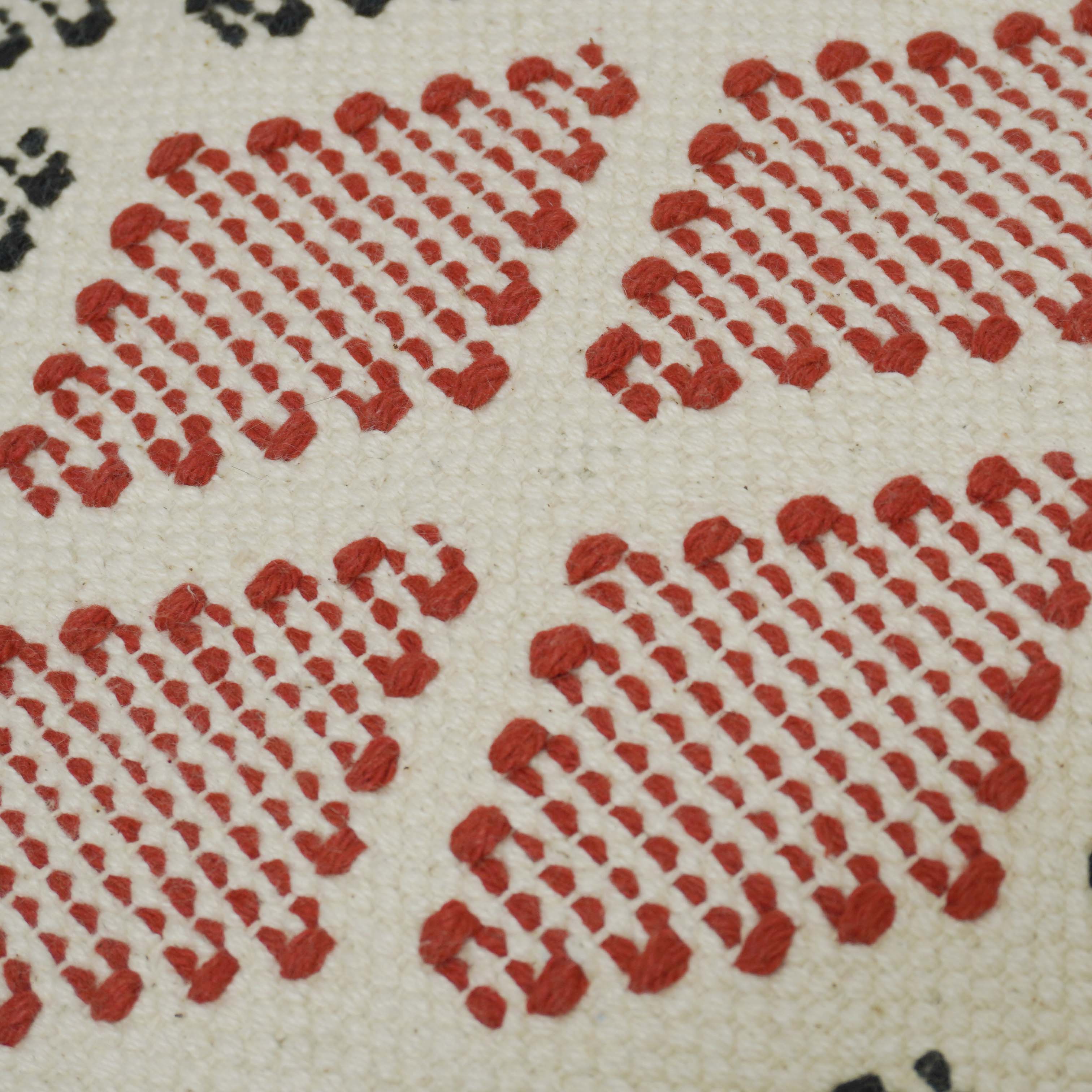 Handwoven Geometric Cushion Cover in Ivory, Black & Rust – 45 x 45 cm