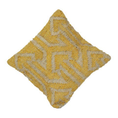 Handwoven Jute & Cotton Cushion Cover – Mustard & Natural Geometric Textured Pillow Cover | Boho Rustic Home Décor | 18x18 Inch