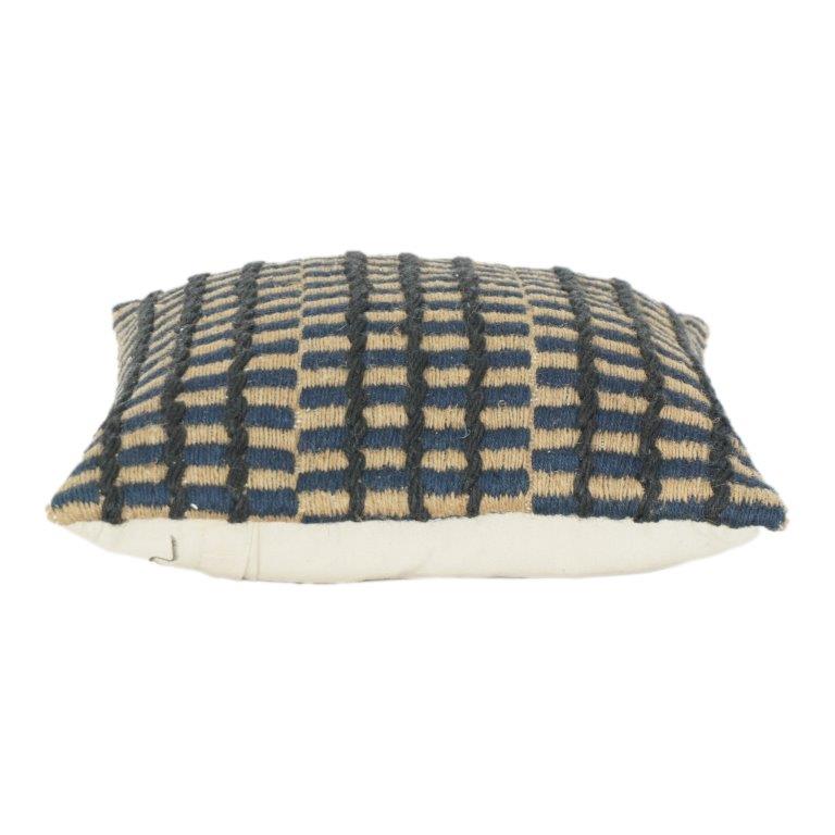 Handwoven Jute Cushion Cover – Textured Geometric Pattern | Natural & Indigo Decorative Pillow Case (18x18 Inch)