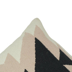 Handwoven Geometric Cotton Cushion Cover – Black & Beige Tribal Pattern | 45x45 cm