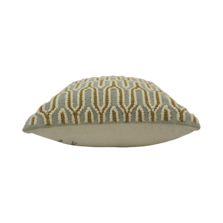 Handmade Geometric Embroidered Cotton Cushion Cover 45x45 cm | Textured Modern Throw Pillow Cover in Sage Green & Beige - Bulk manufacturer & supplier from Panipat, India