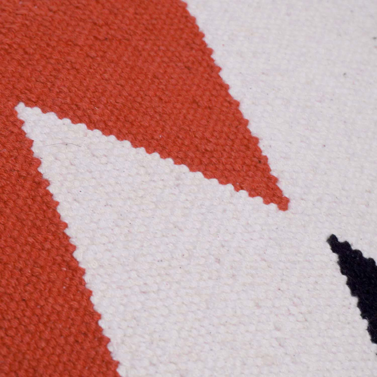 Handwoven Geometric Cotton Cushion Cover 45x45 cm | Black, White & Rust | Modern Boho Decorative Throw Pillow Cover with Concealed Zipper