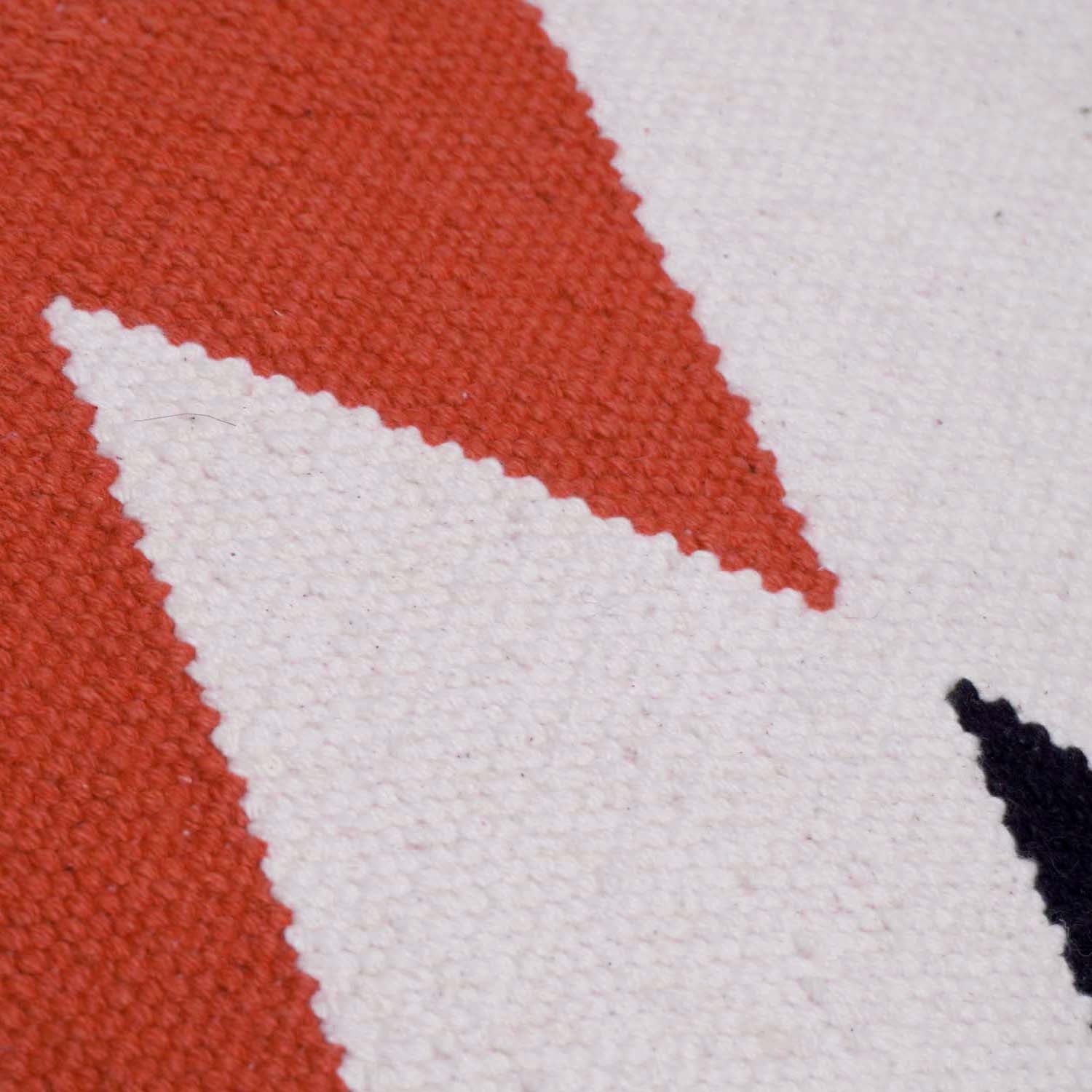 Handwoven Geometric Cotton Cushion Cover 45x45 cm | Black, White & Rust | Modern Boho Decorative Throw Pillow Cover with Concealed Zipper