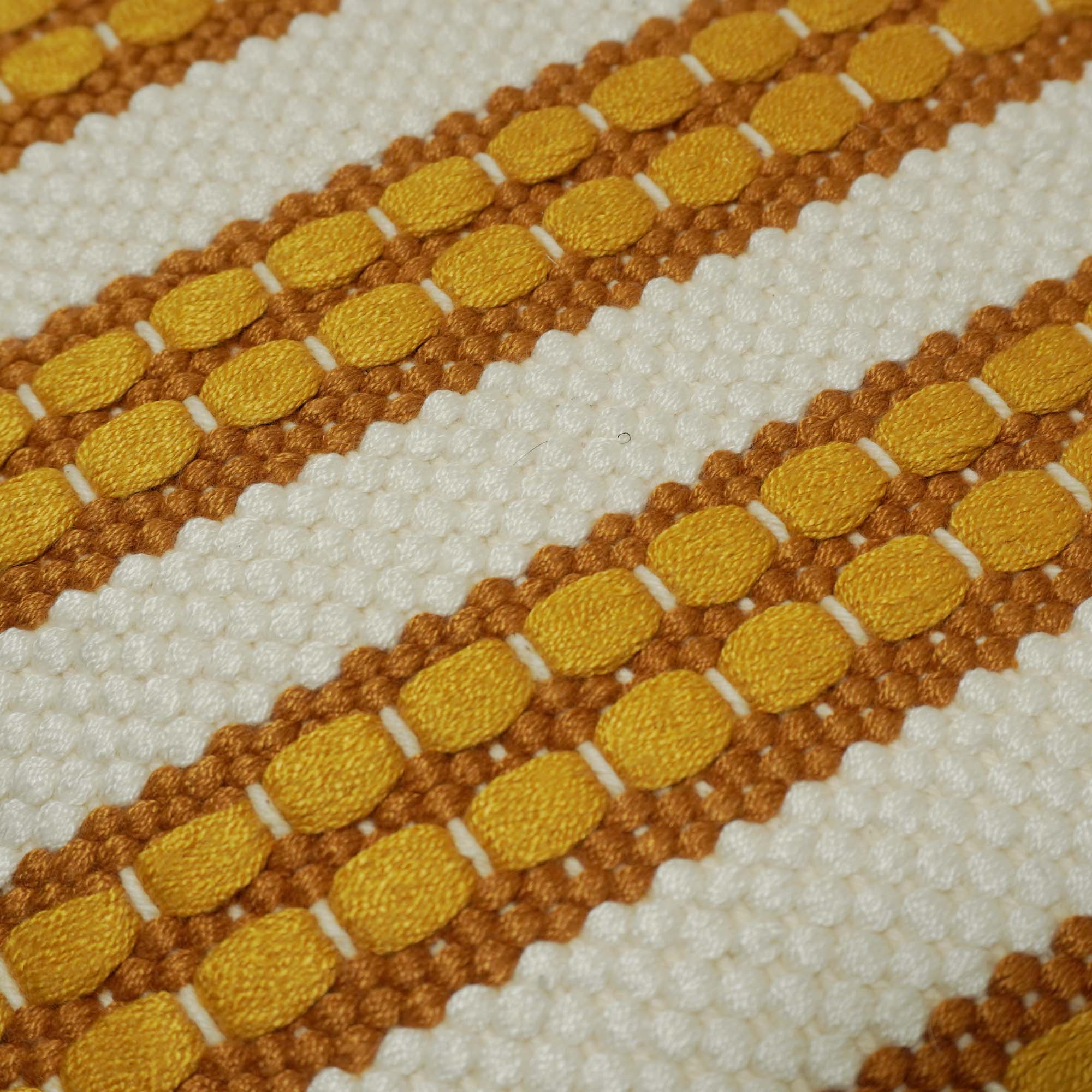 Handwoven Cotton Cushion Cover 45x45 cm | Mustard & Ivory Striped Textured Woven Cushion Cover | Decorative Boho Throw Pillow Cover with Concealed Zipper
