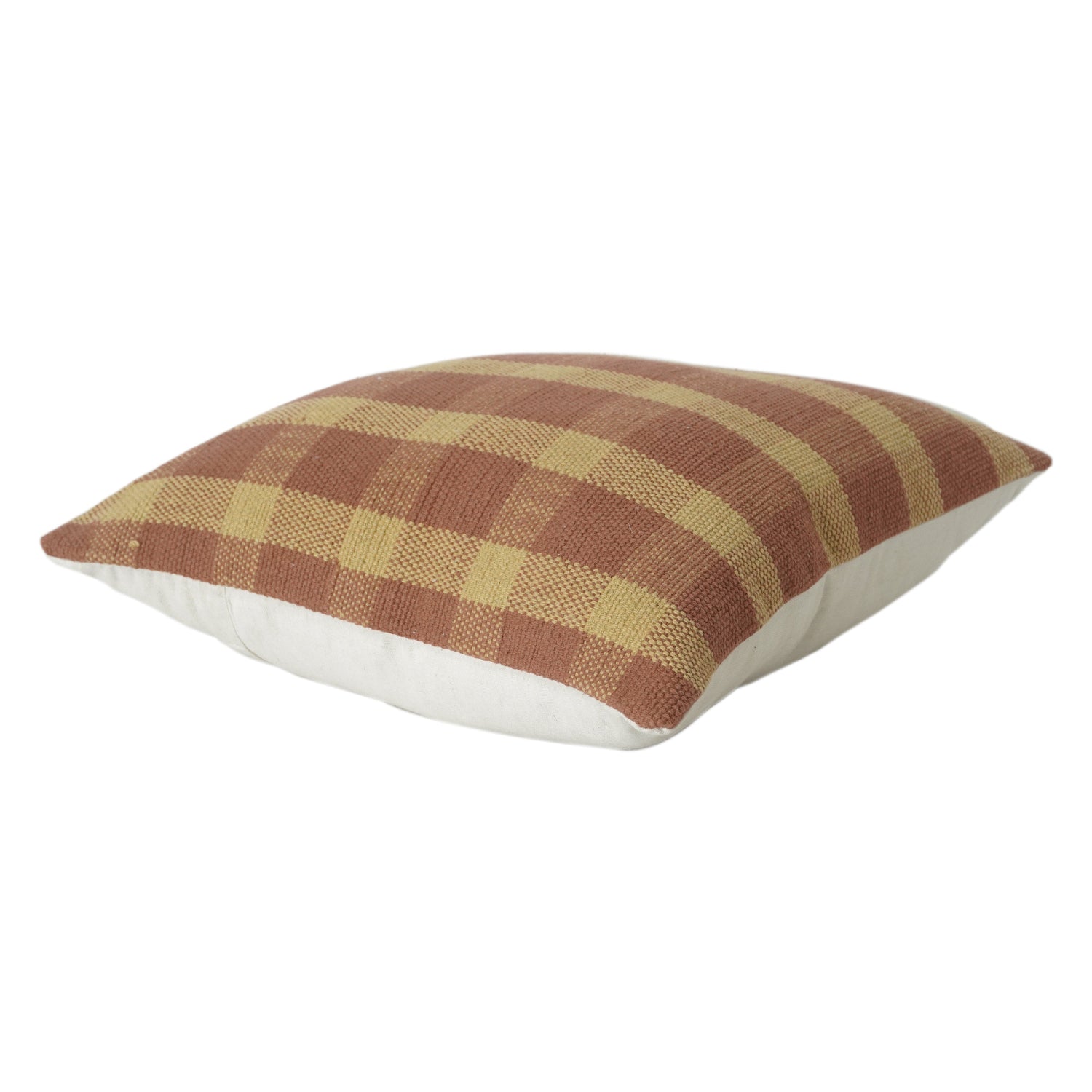 Rust & Beige Checkered Handmade Cotton Cushion Cover | Woven Plaid Pattern | Modern Rustic Home Décor | 18x18 Inch