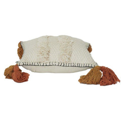 Boho Textured Cotton Cushion Cover with Tassels | Handwoven Tufted Throw Pillow Cover in Neutral Tones
