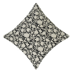Black and cream abstract floral textured jacquard cushion cover 45x45 cm