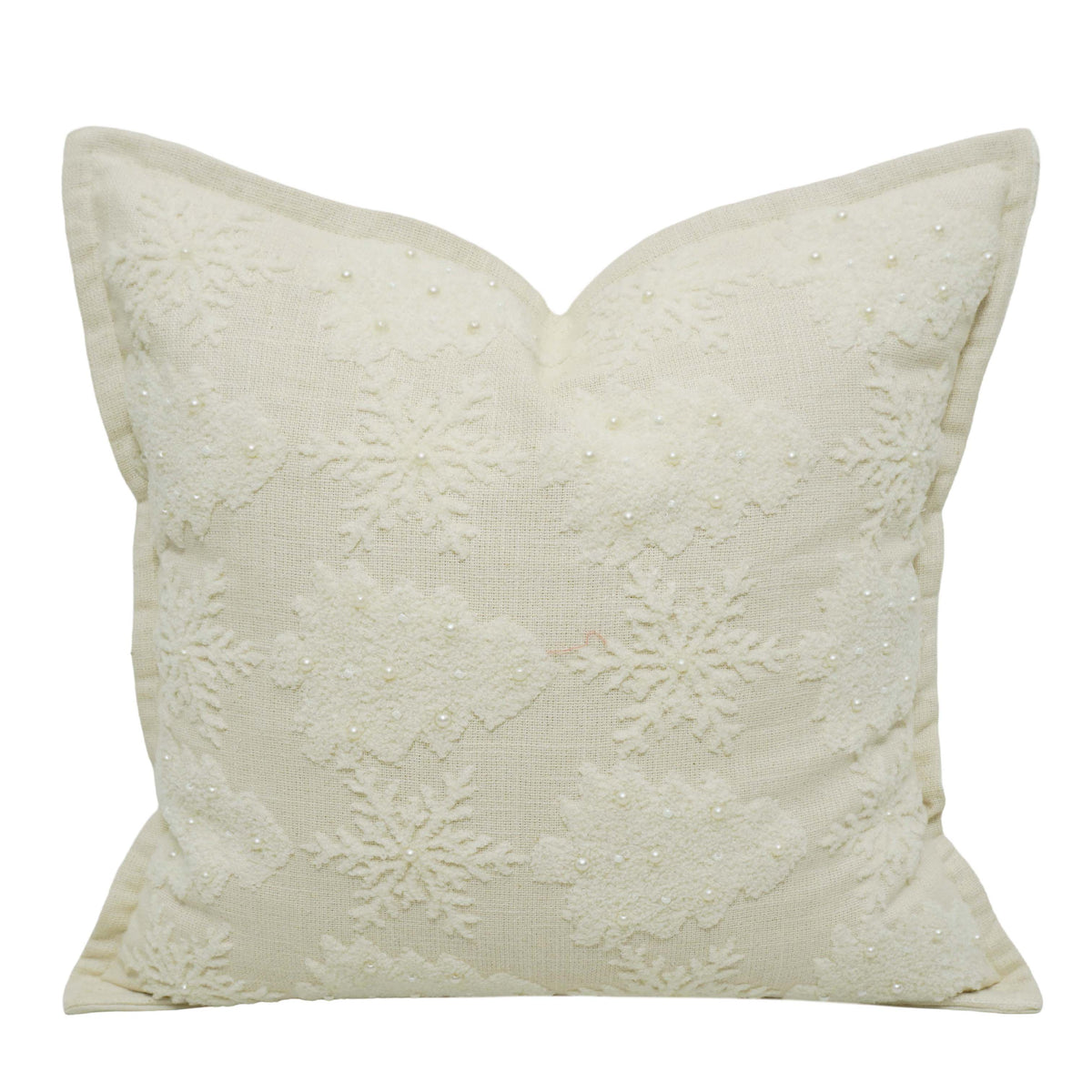 Ivory Floral Embroidered Cotton Cushion Cover with Pearl Detailing – 45 x 45 cm