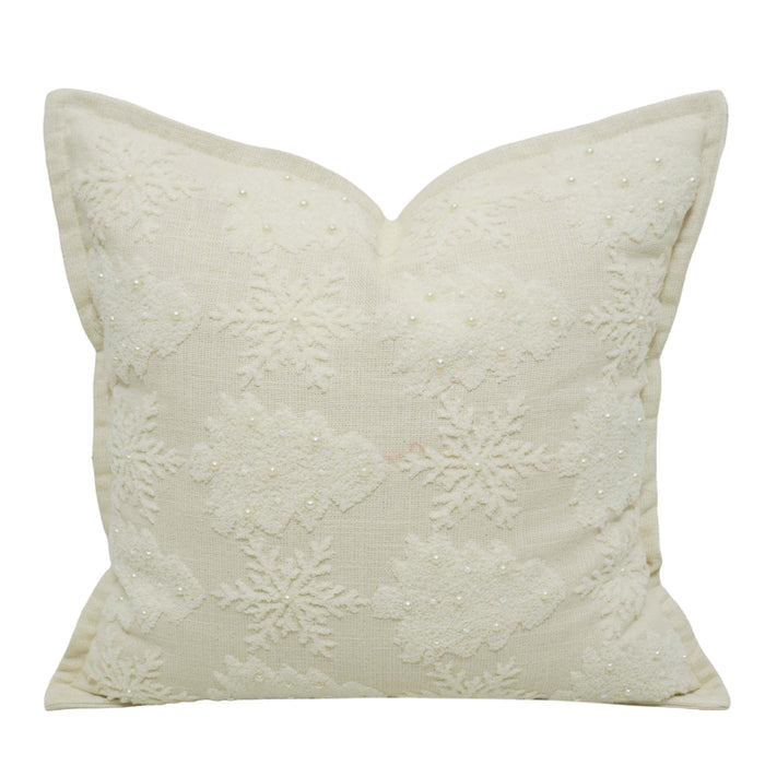 Ivory Floral Embroidered Cotton Cushion Cover with Pearl Detailing – 45 x 45 cm