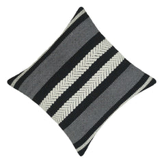 Black grey and ivory striped geometric handwoven cotton cushion cover 45x45 cm