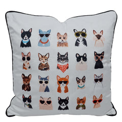 Cute Cat Printed Cotton Cushion Cover 45x45 cm | Decorative Throw Pillow Cover with Concealed Zip | Modern Pet-Themed Home Décor | 18 x 18 Inch
