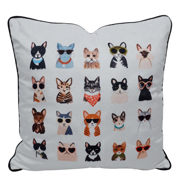 Cute Cat Printed Cotton Cushion Cover 45x45 cm | Decorative Throw Pillow Cover with Concealed Zip | Modern Pet-Themed Home Décor | 18 x 18 Inch