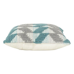 Handcrafted Tufted Cotton Cushion Cover 45x45 cm – Geometric Chevron Pattern in Teal & Grey | Textured Boho Decorative Pillow Cover