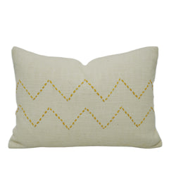 Hand Embroidered Ivory & Mustard Zigzag Cotton Cushion Cover – 35 x 50 cm