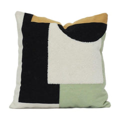 Abstract Geometric Embroidered Cotton Cushion Cover 45x45 cm | Modern Color Block Textured Pillow Case