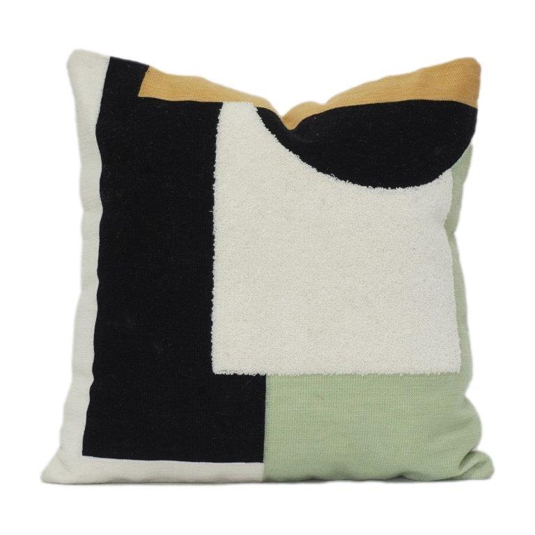 Abstract Geometric Embroidered Cotton Cushion Cover 45x45 cm | Modern Color Block Textured Pillow Case