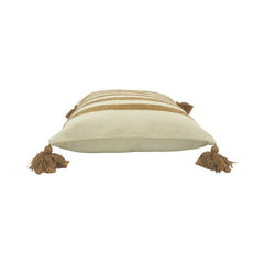 Handmade Striped Cotton Cushion Cover with Tassels – Beige & Ivory | 45x45 cm