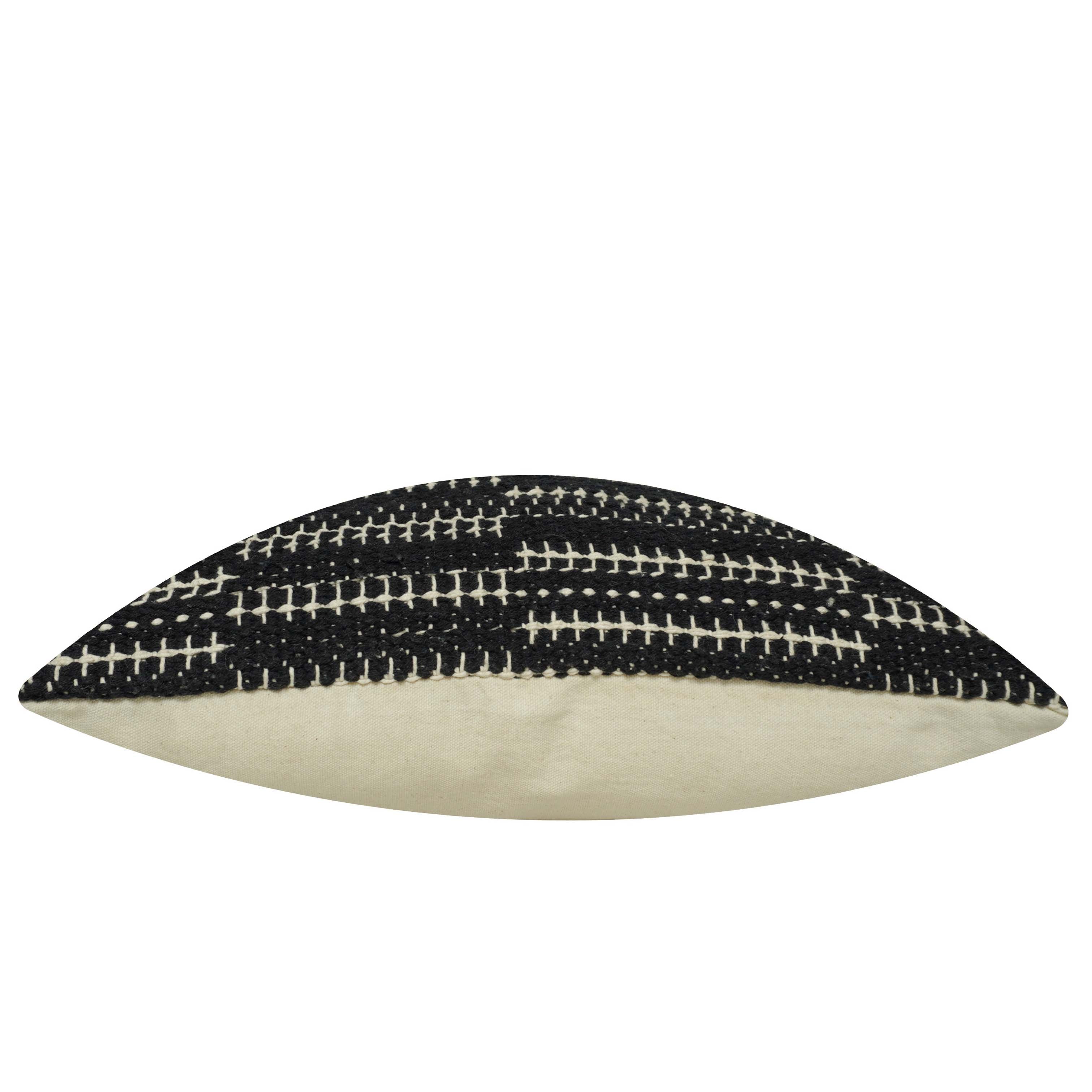 Handwoven Cotton Cushion Cover 45x45 cm | Black & Ivory Textured Woven Throw Pillow Cover | Modern Boho Decorative Cushion Cover with Hidden Zip | 18x18 Inch