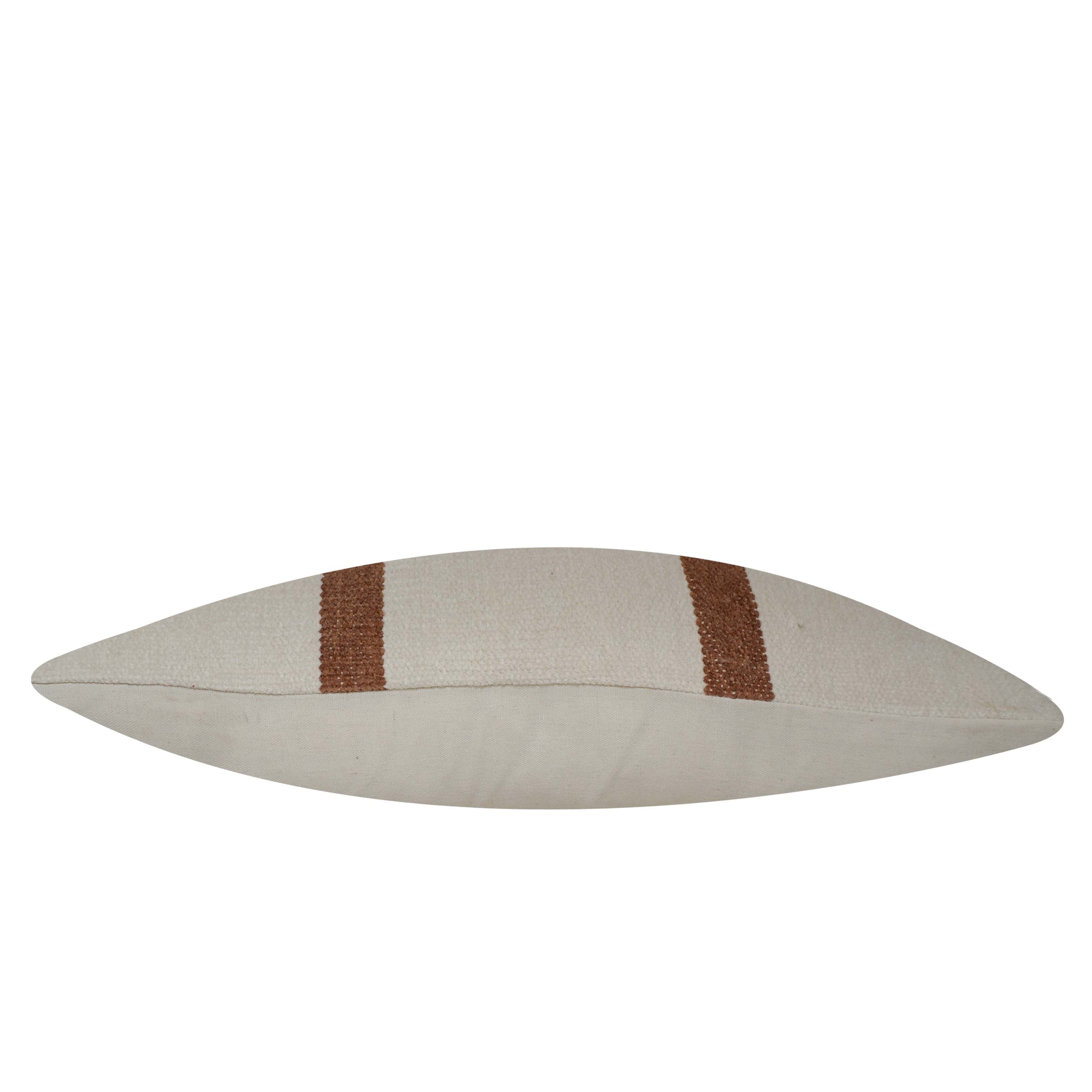 Handwoven Cotton Cushion Cover 40 x 60 cm | Ivory with Brown Woven Stripe | Rectangular Decorative Throw Pillow Cover | Hidden Zipper
