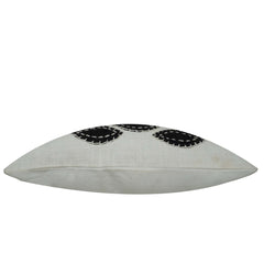 Handcrafted Embroidered Cotton Cushion Cover 45x45 cm | Modern Leaf Appliqué Design | Decorative Throw Pillow Cover with Hidden Zipper | Ivory & Black