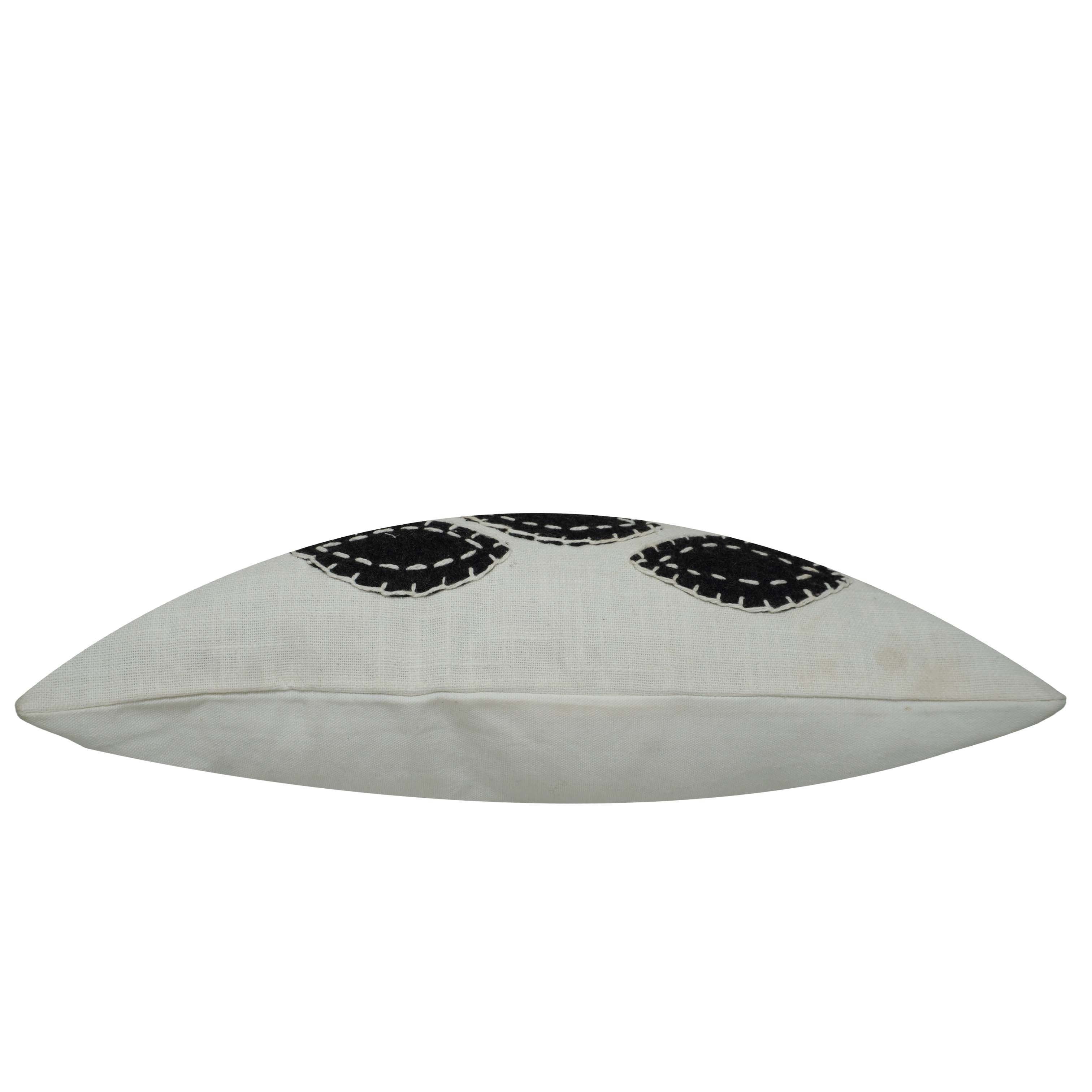 Handcrafted Embroidered Cotton Cushion Cover 45x45 cm | Modern Leaf Appliqué Design | Decorative Throw Pillow Cover with Hidden Zipper | Ivory & Black