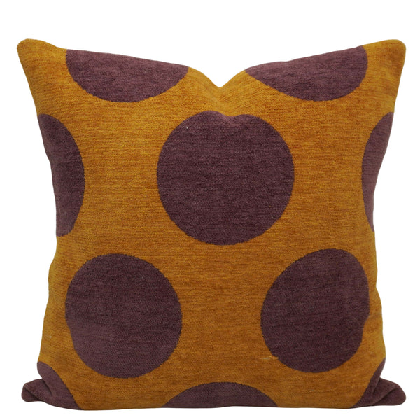 Modern Polka Dot Jacquard Cushion Cover 45x45 cm | Woven Cotton Decorative Throw Pillow Cover | Mustard & Brown | Hidden Zipper