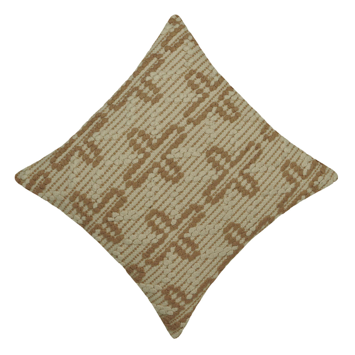 Handwoven Cotton Cushion Cover 45x45 cm | Textured Geometric Woven Design | Decorative Throw Pillow Cover | Beige & Natural | Hidden Zipper