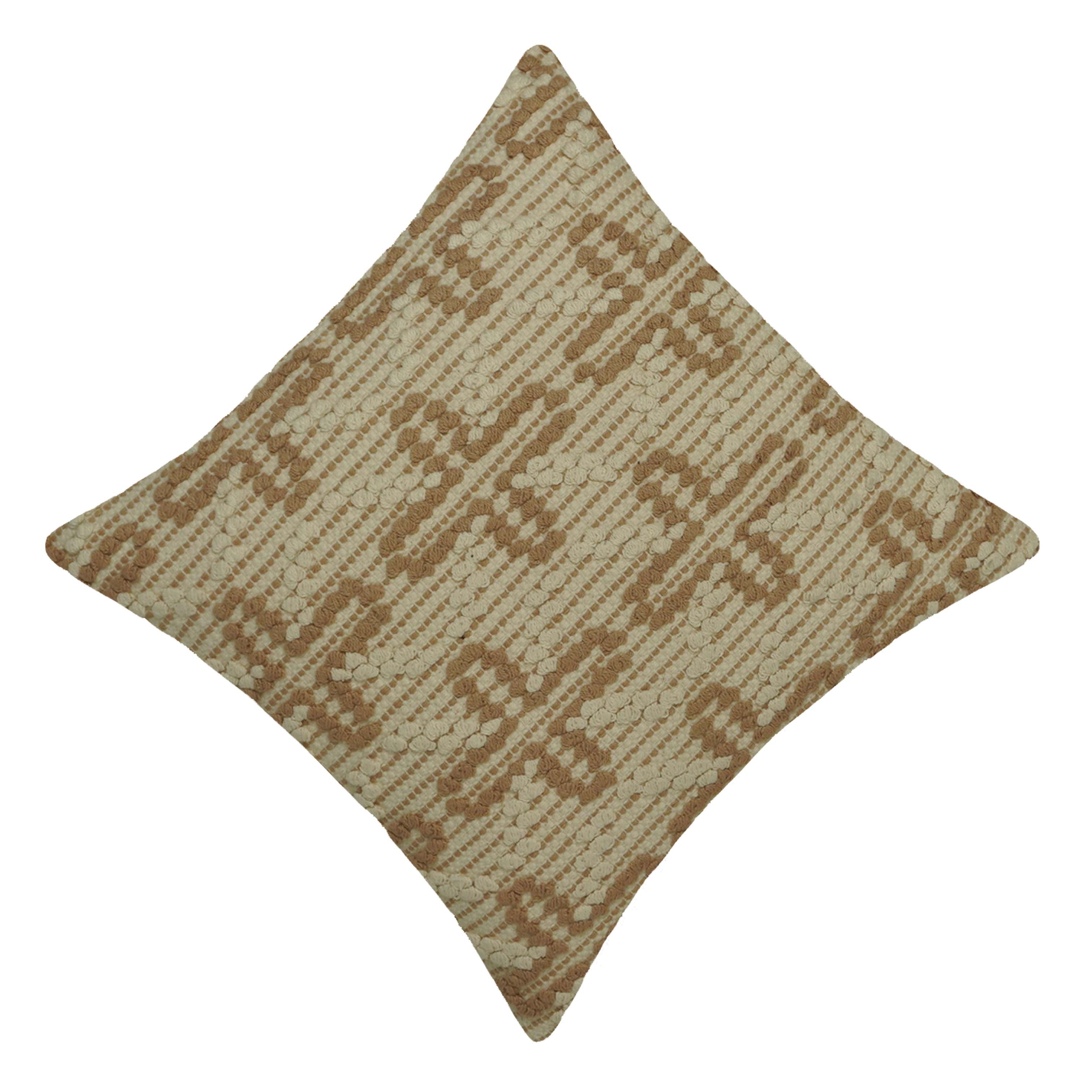 Handwoven Cotton Cushion Cover 45x45 cm | Textured Geometric Woven Design | Decorative Throw Pillow Cover | Beige & Natural | Hidden Zipper