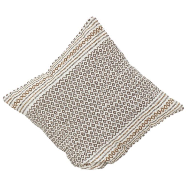 Handwoven Geometric Cotton Cushion Cover 45x45 cm | Boho Tribal Pattern | Neutral Brown & Ivory Decorative Pillow Cover