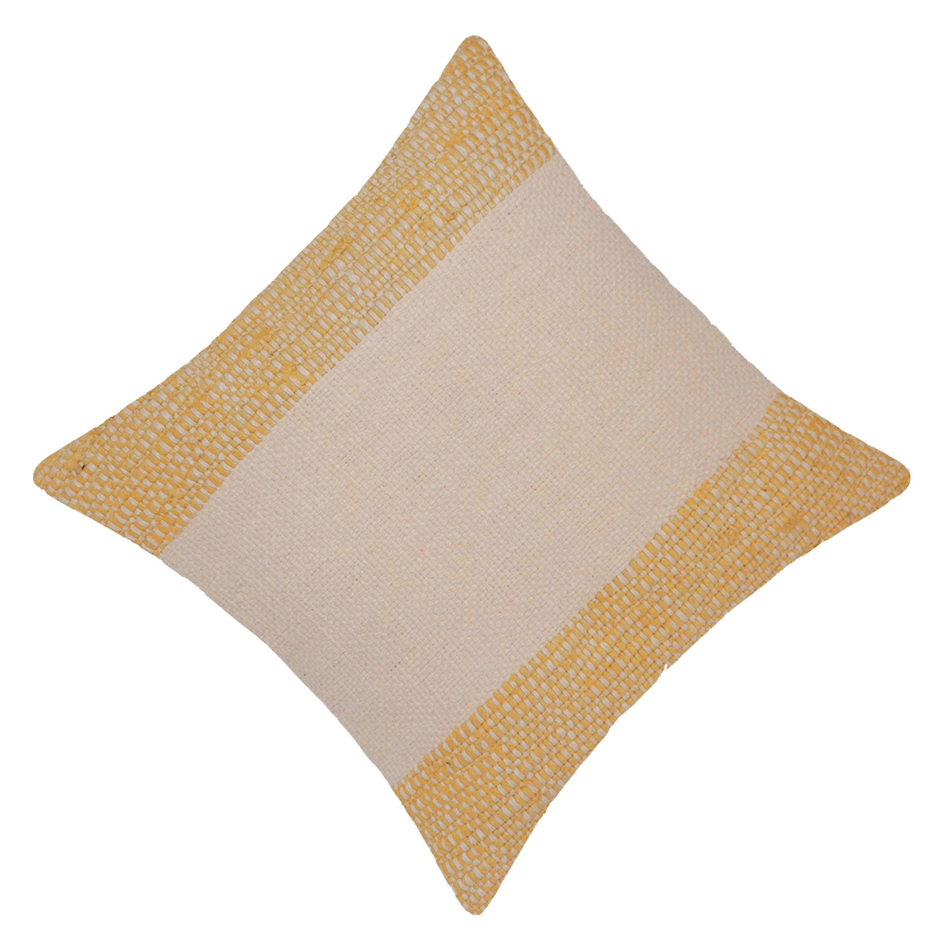 Handwoven Cotton Cushion Cover 45x45 cm | Mustard & Natural Woven Throw Pillow Cover | Textured Artisan Decorative Cushion Cover | Hidden Zipper | 18x18 Inch