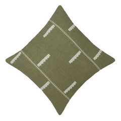 Olive Green & Ivory Printed Cotton Cushion Cover – Geometric Pattern, 45 x 45 cm