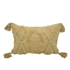 Boho Tufted Cotton Cushion Cover with Tassels | Geometric Textured Lumbar Pillow Cover | Beige | 30 x 50 cm