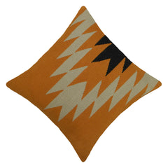 Handwoven Cotton Geometric Cushion Cover 45x45 cm | Mustard, Ivory & Black | Modern Boho Decorative Throw Pillow Cover | Concealed Zip