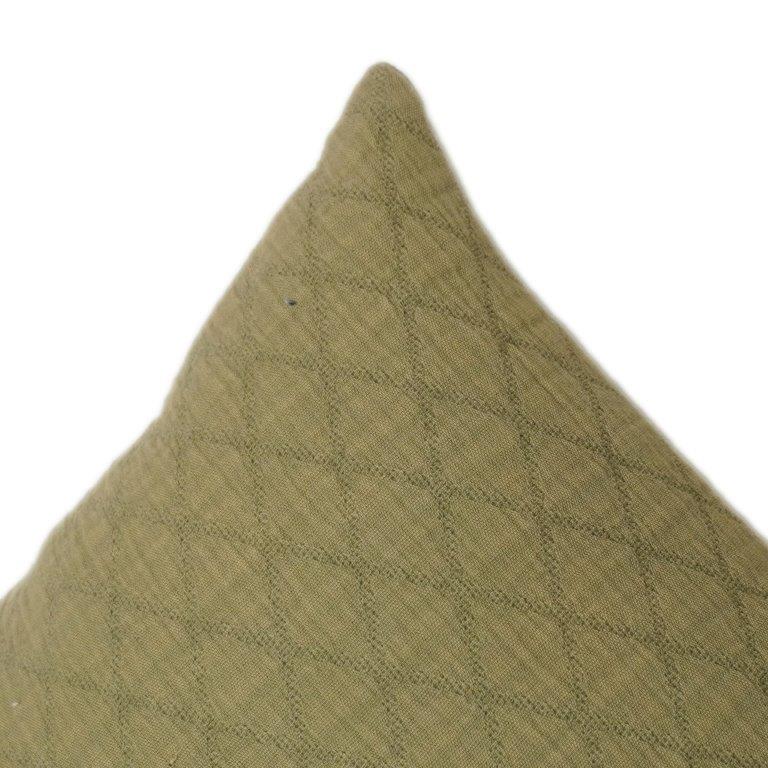 Olive Green Geometric Embroidered Cotton Cushion Cover | Textured Diamond Pattern | 18x18 Inch Decorative Pillow Case