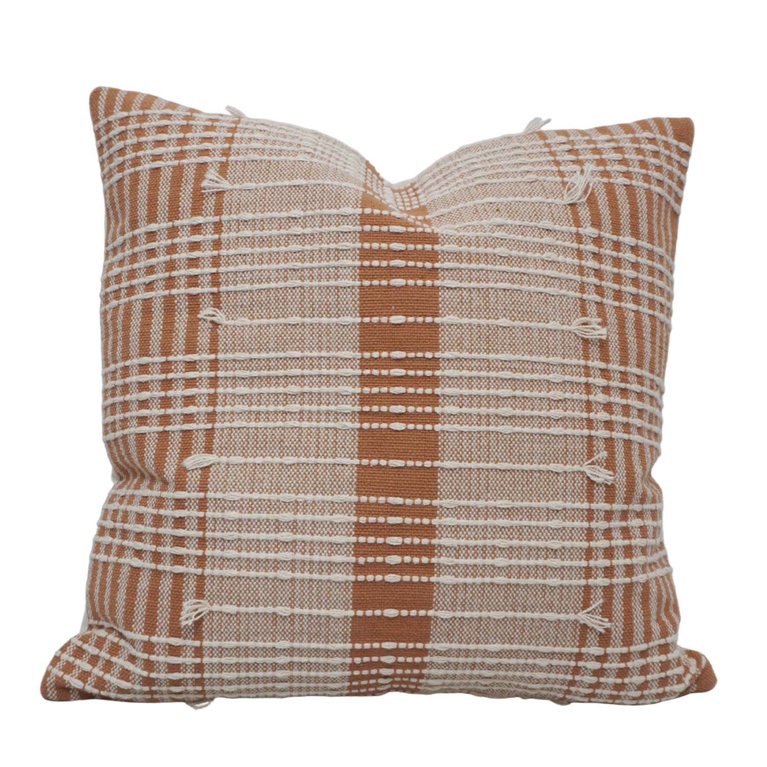 Handmade Woven Cotton Cushion Cover 45x45 cm | Textured Plaid Design | Decorative Throw Pillow Cover with Concealed Zip | Modern Boho Home Décor