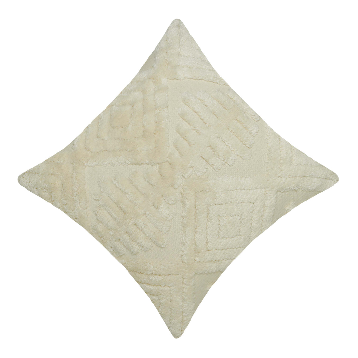 Ivory Tufted Cotton Cushion Cover 45x45 cm | Geometric Textured Boho Decorative Pillow Cover | Handmade Soft Cushion Cover with Hidden Zipper