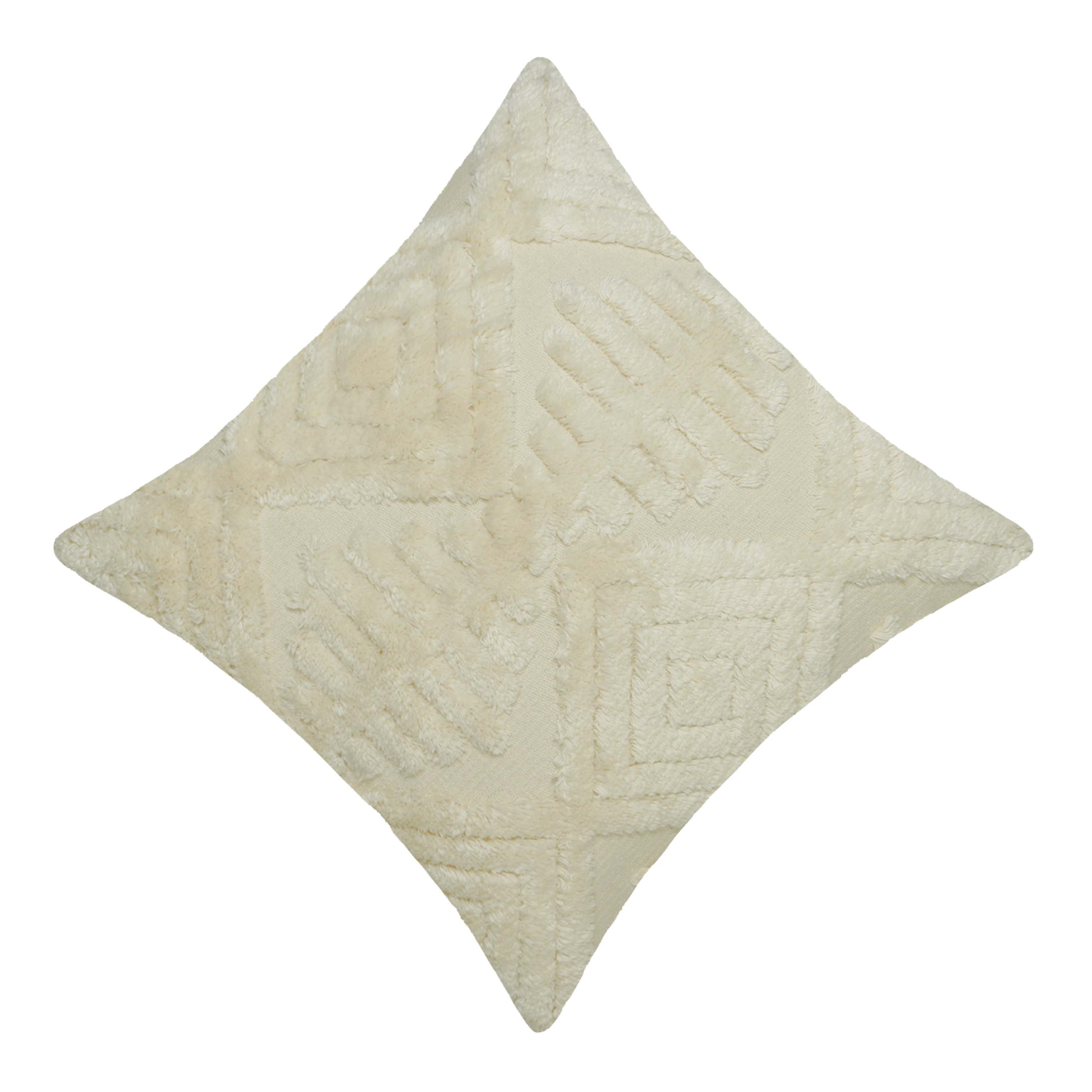 Ivory Tufted Cotton Cushion Cover 45x45 cm | Geometric Textured Boho Decorative Pillow Cover | Handmade Soft Cushion Cover with Hidden Zipper
