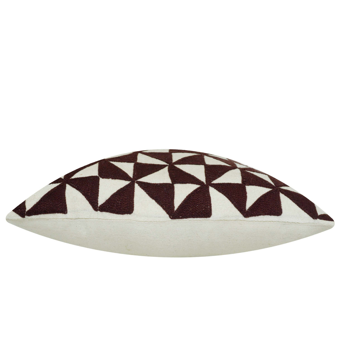 Machine Embroidered Geometric Cotton Cushion Cover – 45 x 45 cm | Brown & Ivory